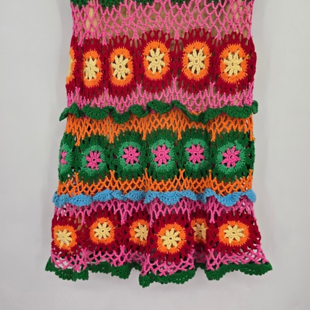Y Apparel USA Womens Crochet Tube Dress Multicolor Striped Granny Square Lined - Picture 6 of 9